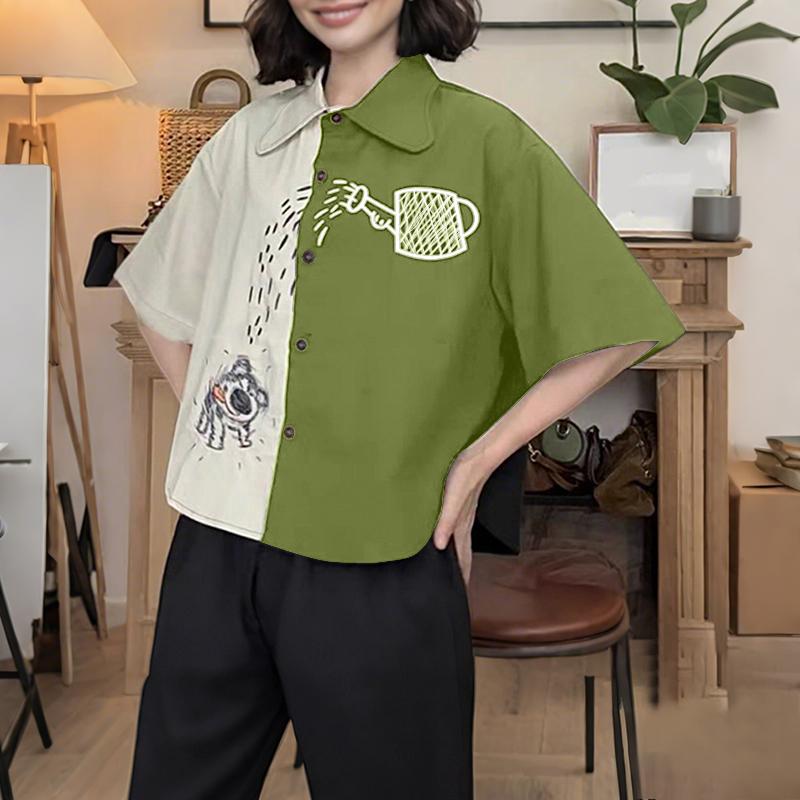 

ZANZEA Женская блузка с отложным воротником, рукавом три четверти, свободного кроя, в стиле пэчворк XL