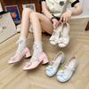 Fashion Spring Autumn Mary Jane Shoes Pink White Fashion Shallow Round Toe Mid Heel Shoes Ladies Elegant Outdoor Single Pumps Shoes