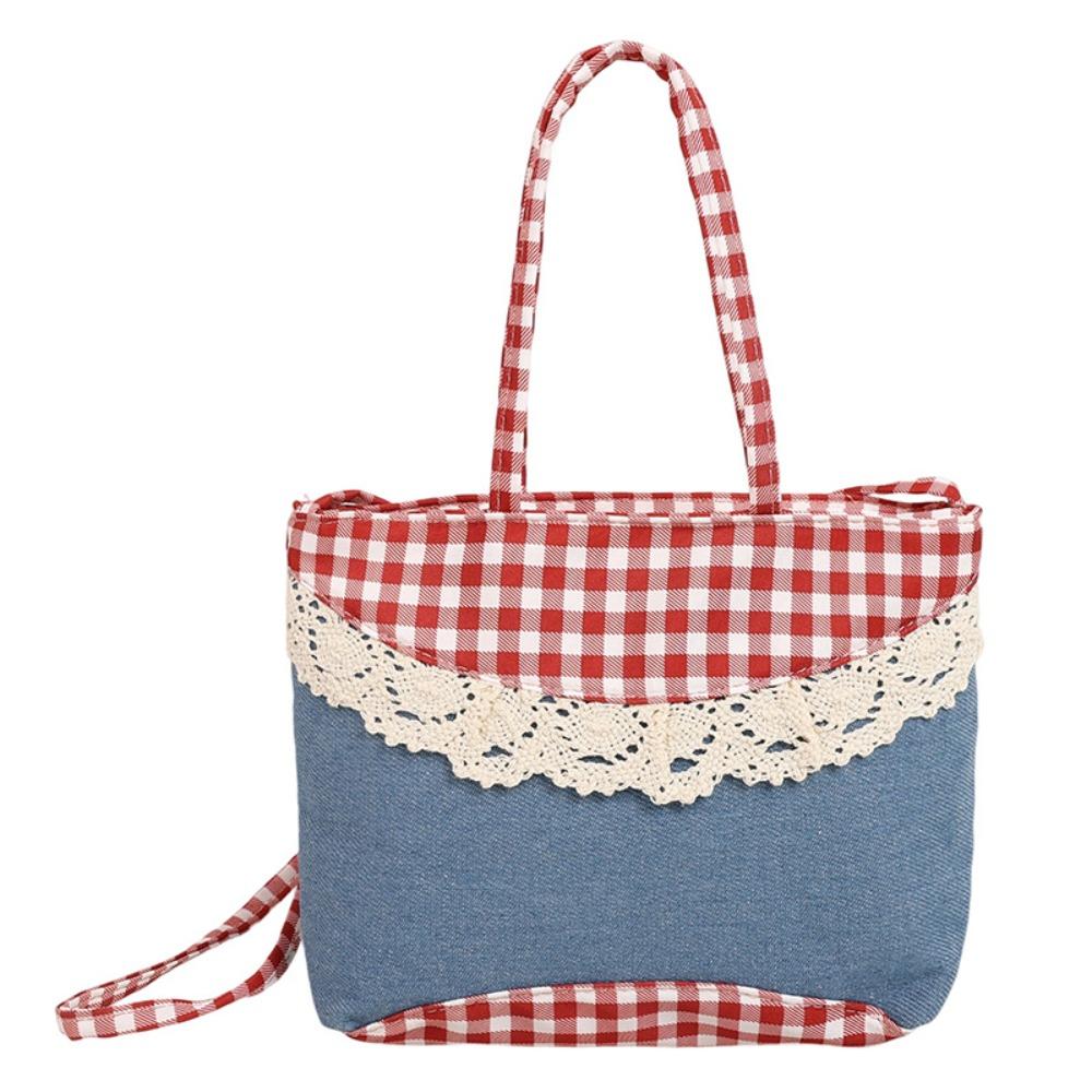

Plaid Bow Handbag Lace Sweet Crossbody Bag Rural Style Lattice Handbag Travel Style A