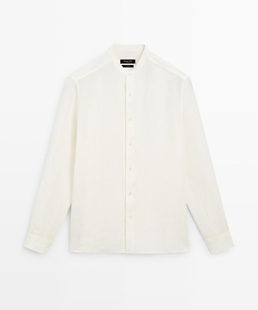 Masimodutti 100% Linen Stand Collar Shirt