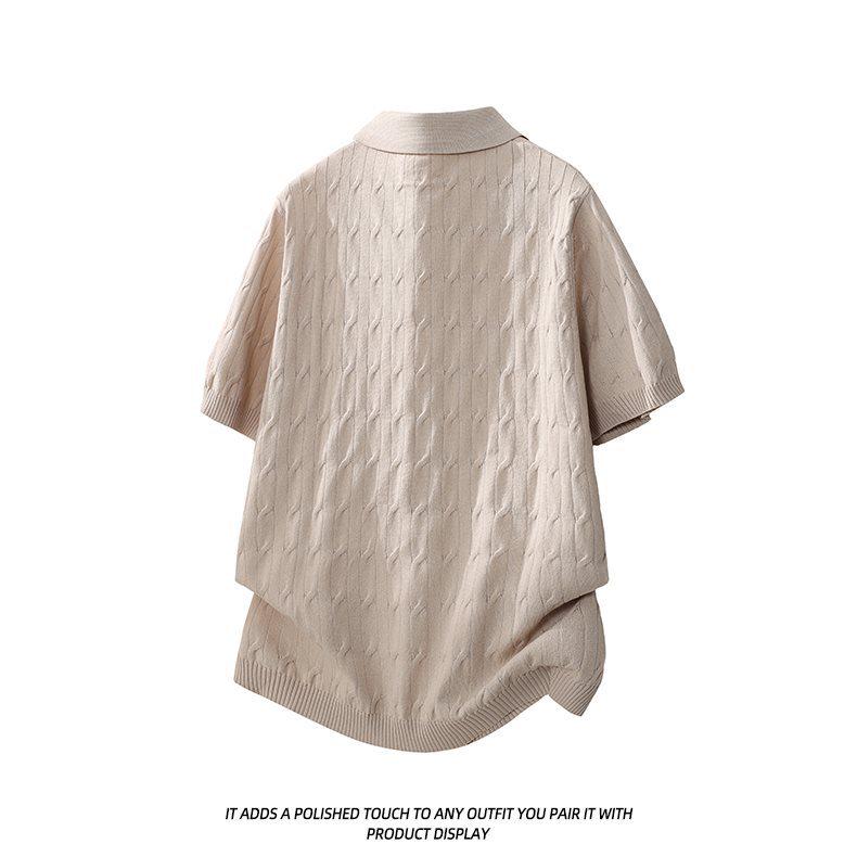 Summer 2026 Men's Loose Japanese Style Knitwear - Short Sleeve Trendy Design