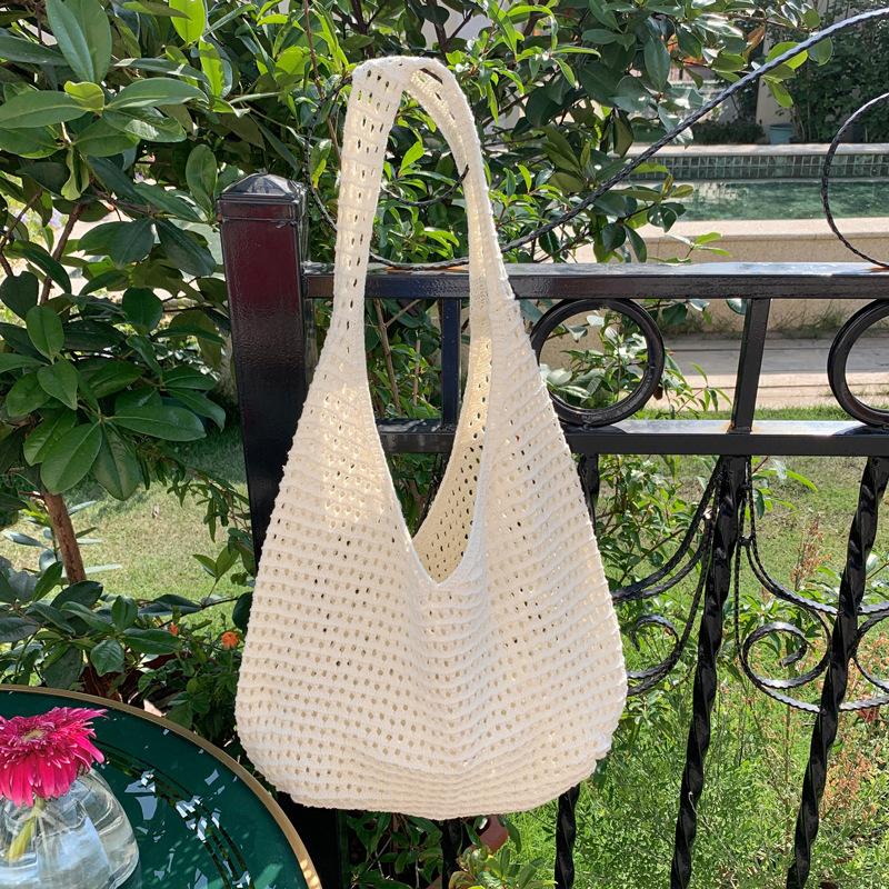 Neue Süße Häkel-Schultertasche Freizeit Strand Hohlstrick Handtasche Damen Einfarbige Gewebte Tragetasche Für Reisen