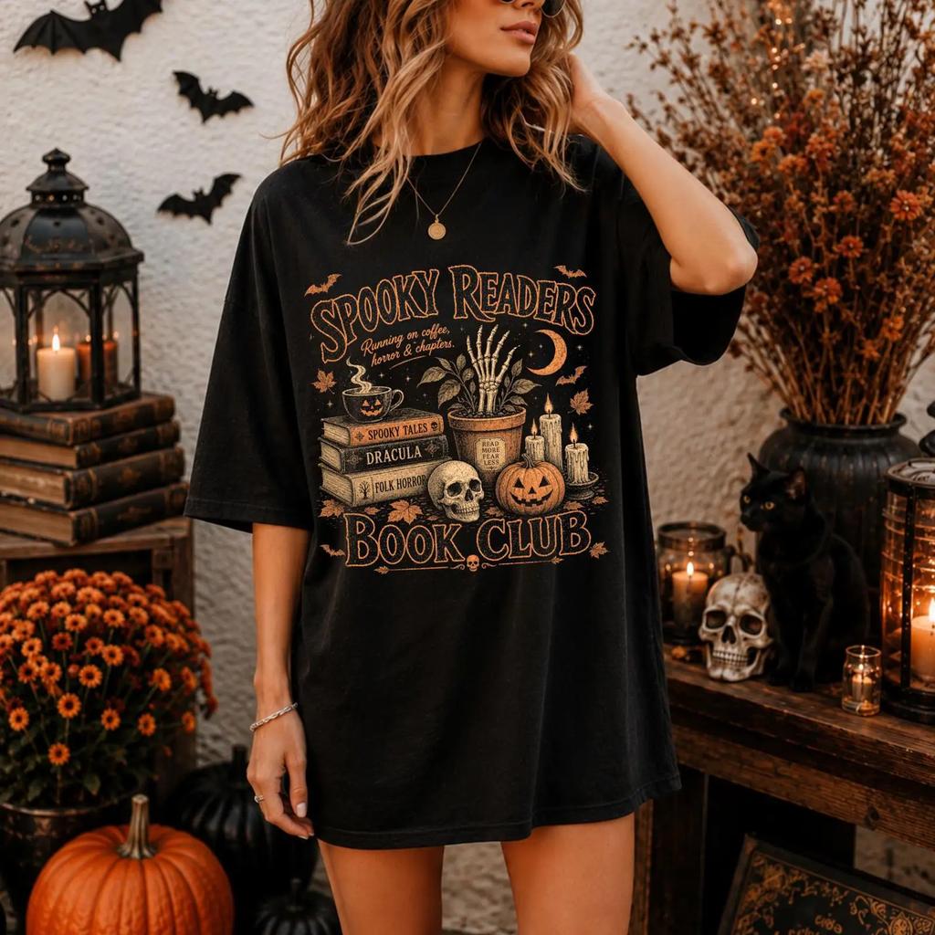 Spooky Readers Halloween Book T Shirt Retro Vintage 90s Dark Academia Witchy Club Cozy Fall Vintage