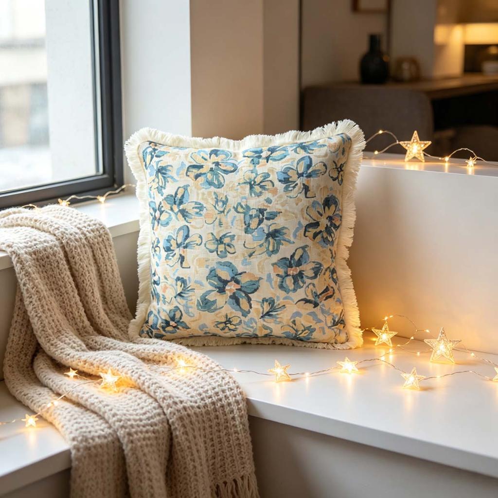 Washable Square Modern Farmhouse Couch Sofa Living Room Outdoor Cushion Decorative Tassel Couch Throw Pillow Covers