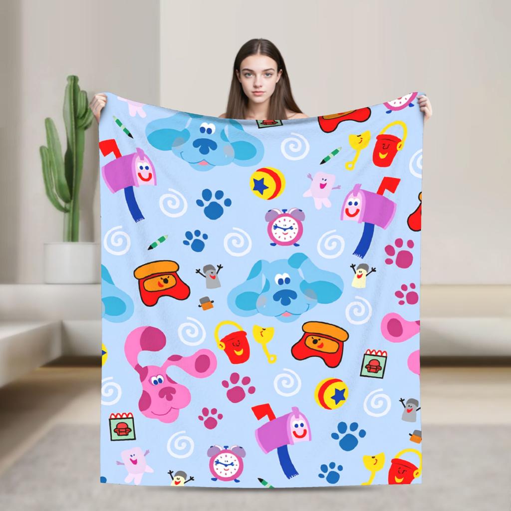 Soft Warm Blanket Airplane Travel Blue's Clues Collage Throw Blanket Cartoon Flannel Bedspread For Couch Chair Sofa Bed Sofa Bed