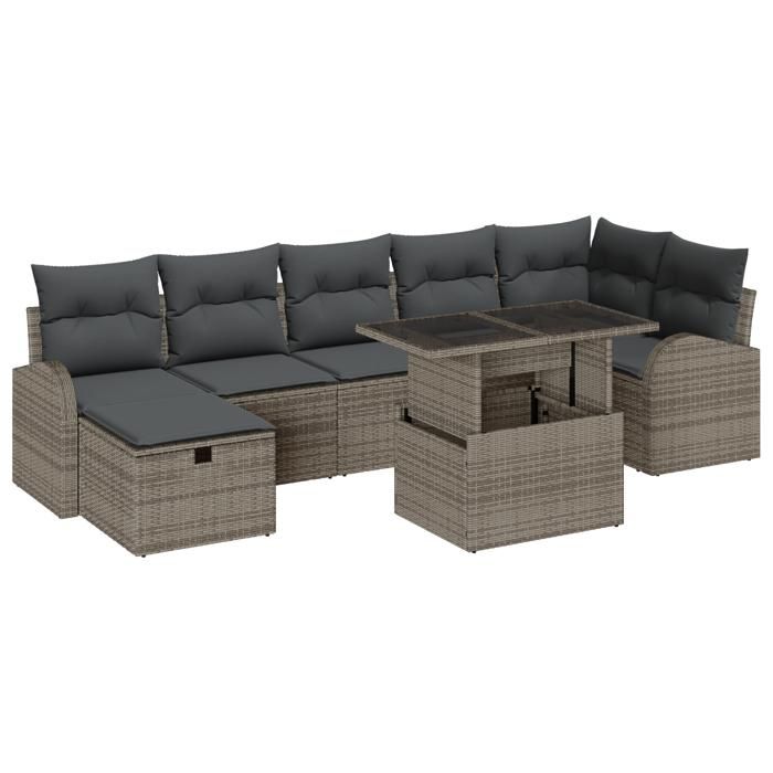 VidaXL Ensemble de canapés de jardin 8 pièces avec coussins gris poly rotin 3359766