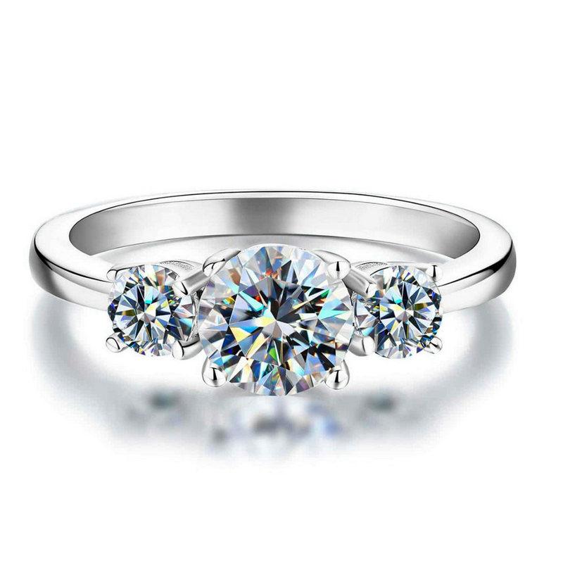 

OXTAO 3 Stone Engagement Rings for Women 925 Silver Luxury Jewelry 6.5mm Wedding Rings VVS1 D Moissanite Ring Jewelry 5&US Size белый