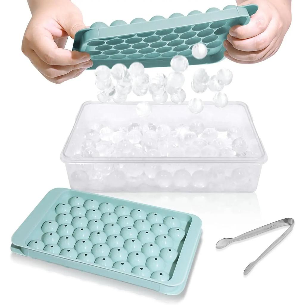 2Pcs Round Ice Cube Trays with Lid & Bin - Leakproof Silicone Ice Cube Molds for Freezer Includes Ice Storage Container 0.8"