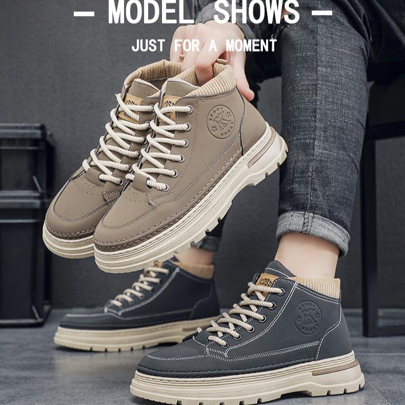 Spring / Autumn Outdoor Men's Work Boots British Style Mid Top Short Boots Men's Casual Leather Shoes