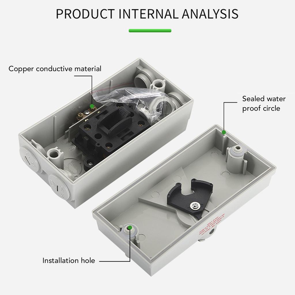 Enclosed Motor Disconnect Switch 63A 2 Pole IP66 Water Proof Industrial Outdoor Heavy Duty Breaker Box for Generator Boat
