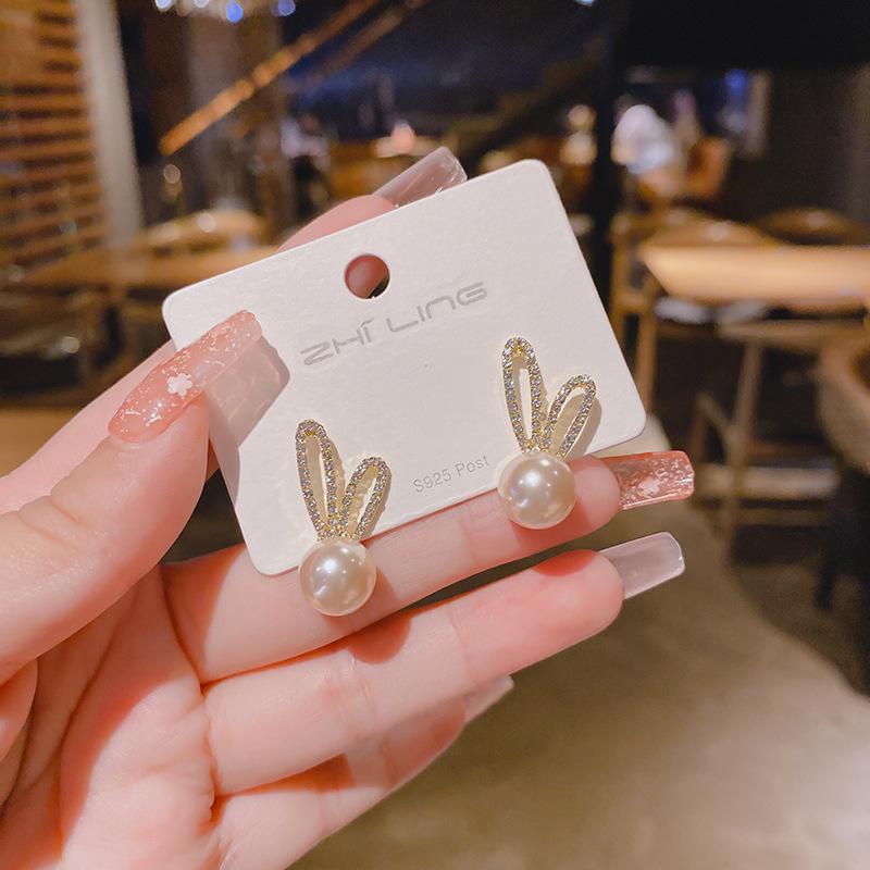 S925 Silver Rabbit Ear Fashion Stud Earrings - Korean Design, Light Luxury