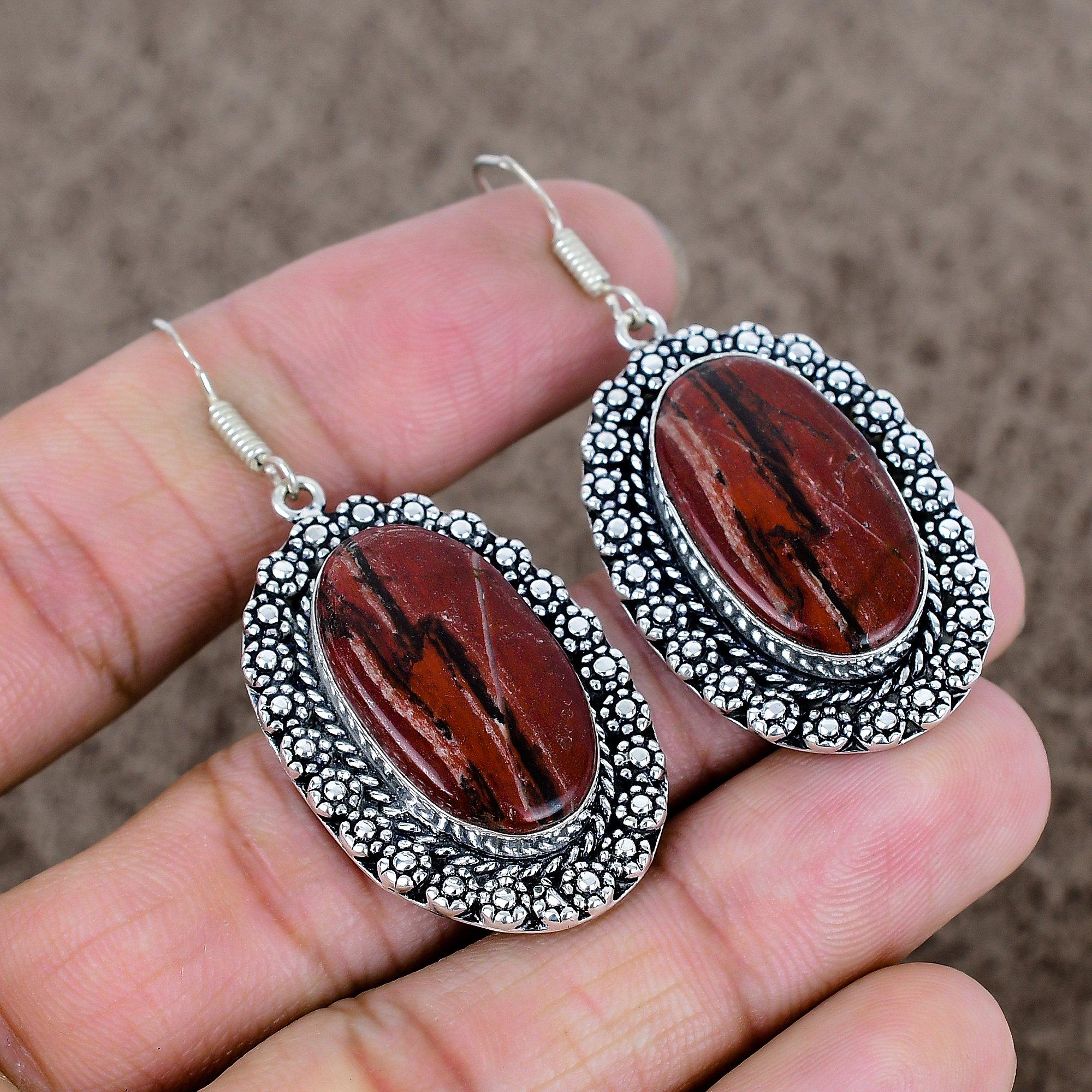 

Red River Jasper Gemstone 925 Sterling Silver Jewelry Earring 2.17 KKG-708