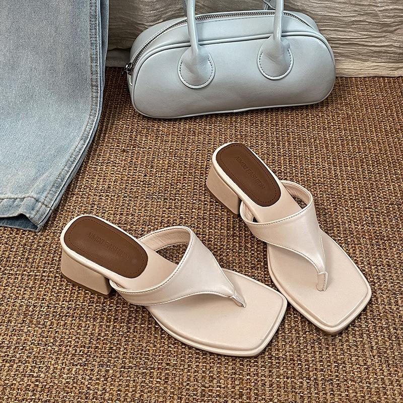Internet Celebrity Explosion Retro Thick Heel Flip-flops Women's Summer Wear 2025 New with Skirt Black Cool Slippers