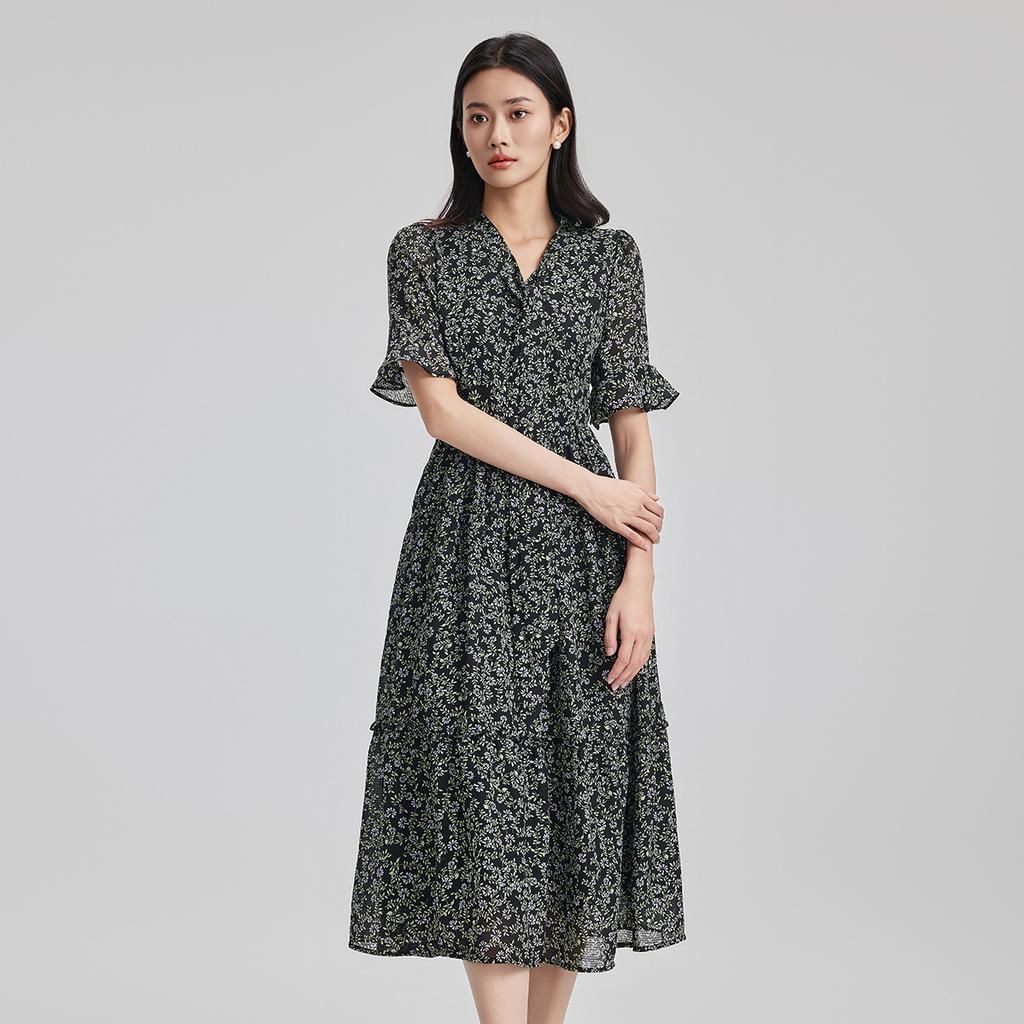 Ladies' Temperament Slimming Dress 2025 Summer Thin Cut Age Reducing Floral Skirt High-end Mid Length Skirt