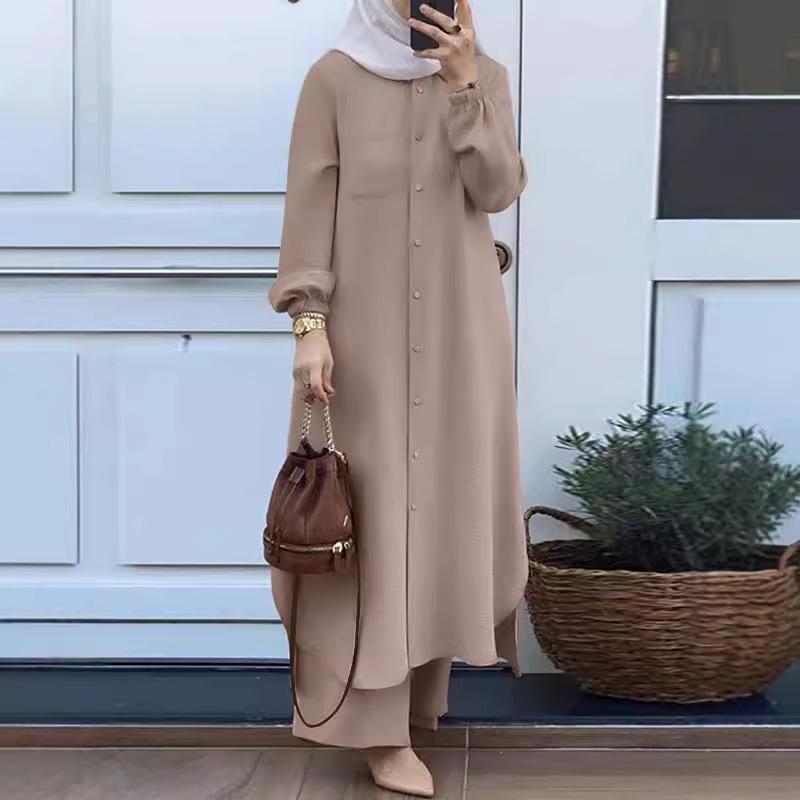Middle Eastern Style Two-Piece Set: Long-Sleeve Shirt & Pants for Muslim Women – New Autumn/Spring Collection