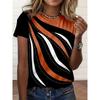 Damen-T-Shirt mit kontrastierendem geometrischem Print - Retro-Ethno-Stil, kurzärmelig, Rundhalsausschnitt, lässiges Oberteil in Schwarz/Grün/Weiß