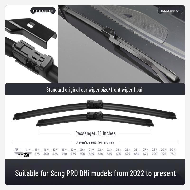 Compatible Frameless Wiper Blades for BYD Song PRO DMi - Silent Rubber Strips for Front and Rear
