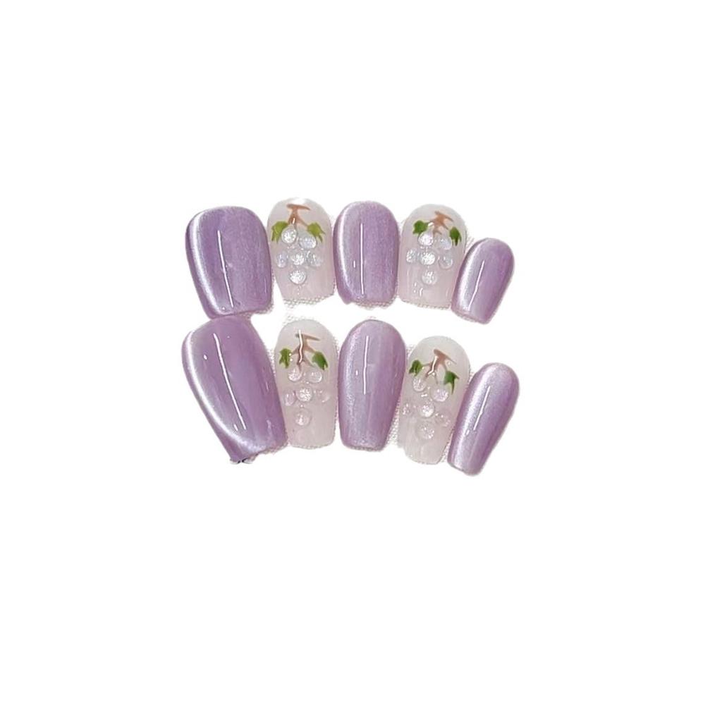 Pure Hand-made Phototherapy Wear Nail Tablets Purple Grape Soda Wear Nail Finished Product Reusable Nail Patches