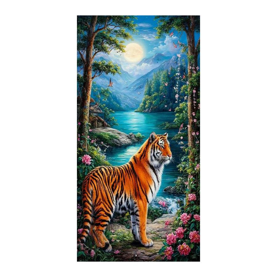 Moon Sea Waves Tigers Large Size Diamond Painting Forest Wild Animals Diy Full Drill Rhinestone Embroidery Mosaic Cross Stitch Kits Wall Decor