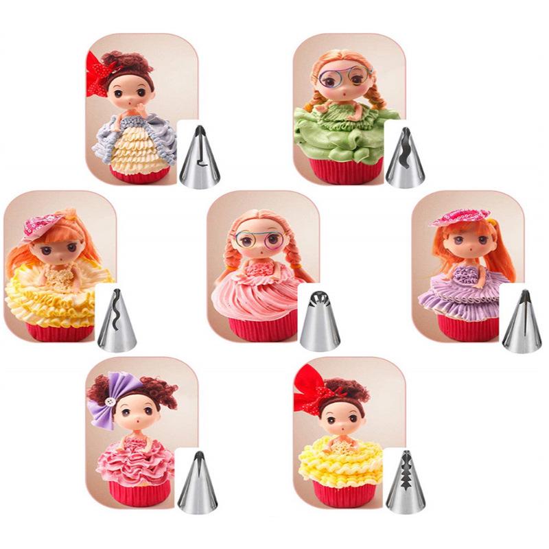 7-Piece Stainless Steel Barbie Doll Skirt Ruffle Piping Tip Set - Food Grade Baking Tools