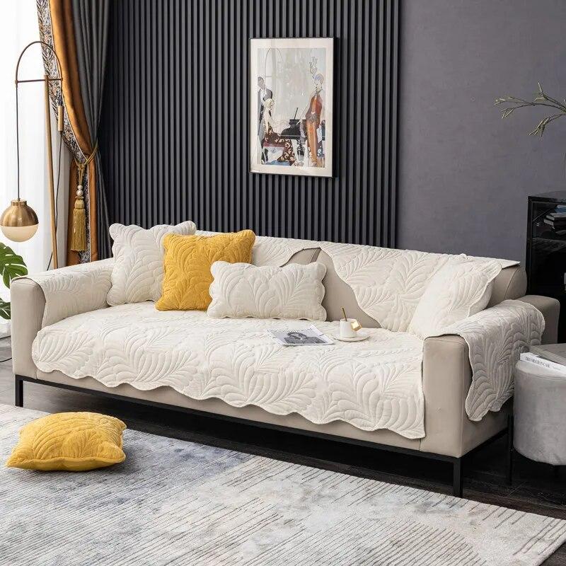 Chenille Sofa Cushion Non-slip 4 Season Universal Sofa Cover Solid Color Irregular Leaf Sofas Towel Living Room Decor Cushion