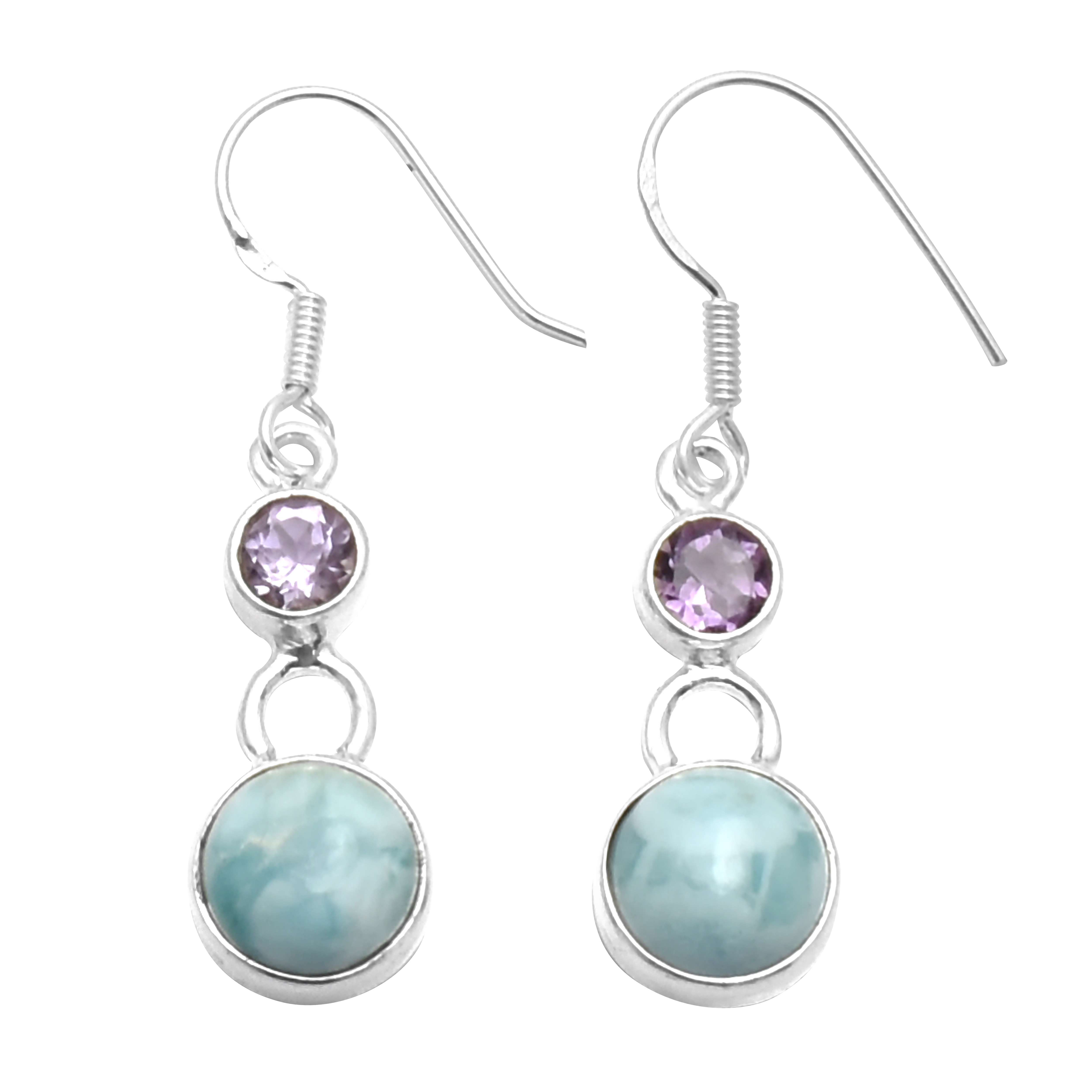 

Larimar, Amethyst Gemstone Earrings Solid 925 Sterling Silver Handmade Earrings Jewelry Gift For Women And Girls E-3418