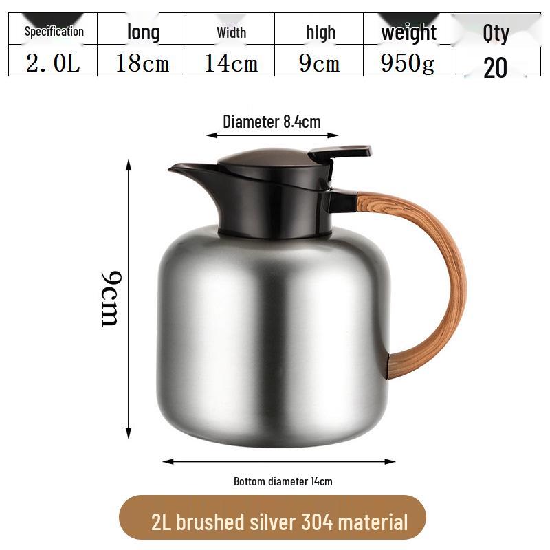 

304 Stainless Steel Milk Tea Pot, High Appearance Value Tea Brewing Thermos, Large Capacity Press-Type Coffee Pot 2L (304 Stainless Steel - 24 Hours Insulation)