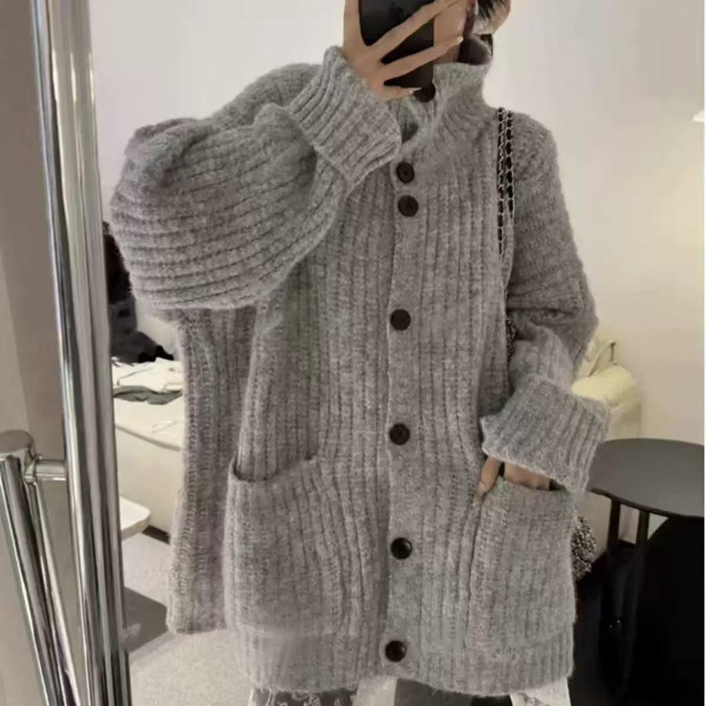 Autumn and winter Korean lazy style turtleneck sweater jacket women's 2025 new design loose knitted cardigan women
