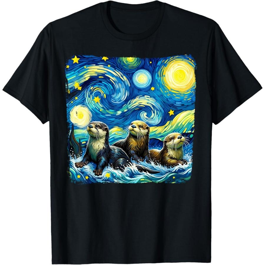 

Three River Otters Van Gogh Starry Night River Otters Lover T-Shirt XXXXXL чорний