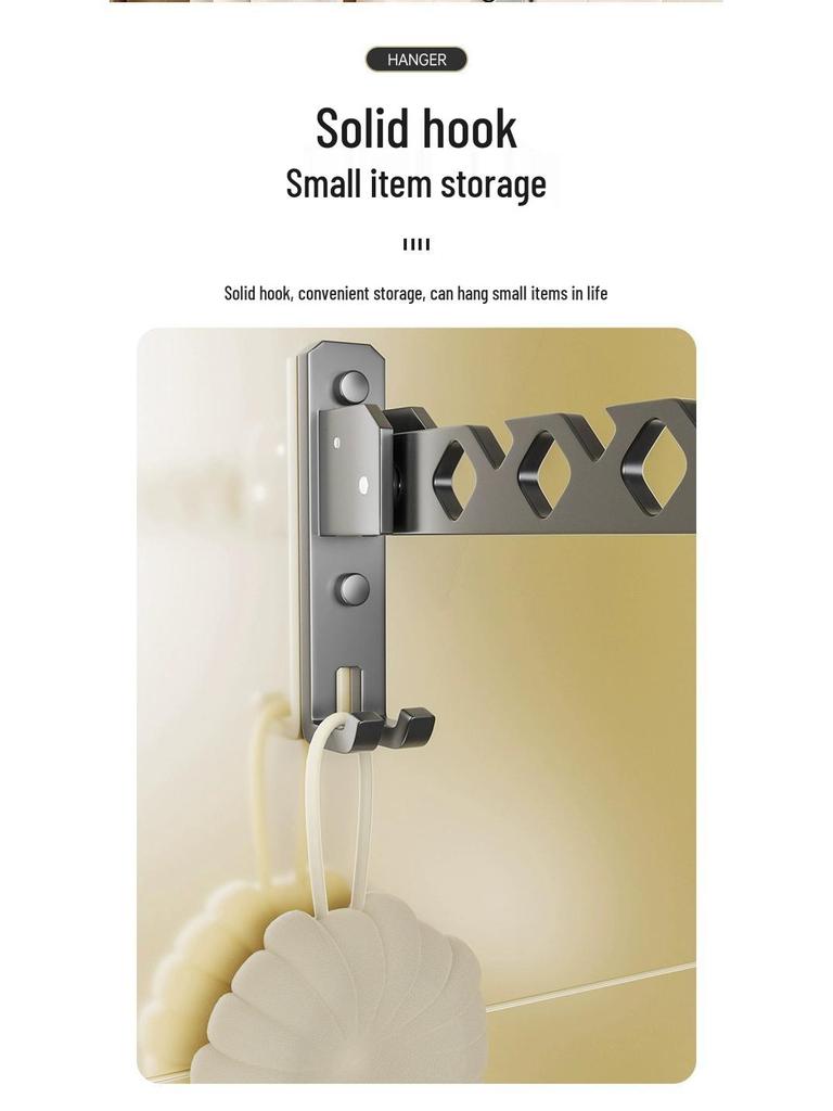 Skládací sušák na prádlo na zeď - Bez vrtání, pro použití v koupelně/na balkoně, Neviditelný vnitřní věšák.