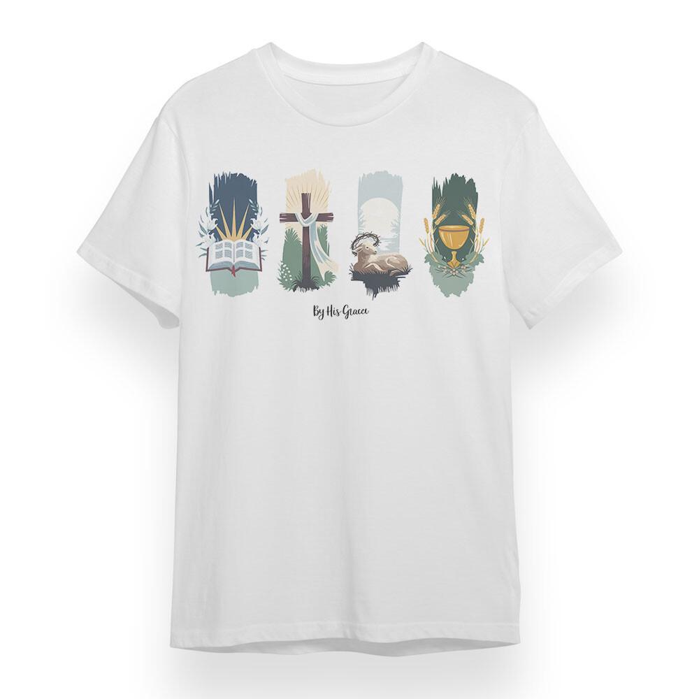 

Men s Oversize T-shirt With By His Grace Graphic Unisex White 100% Cotton Tee 2XL