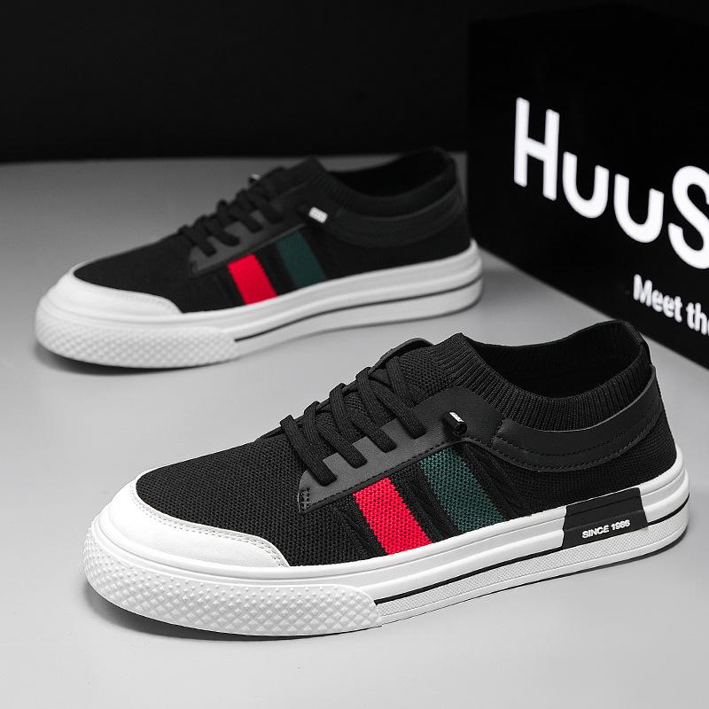 Canvas Men's Shoes Spring Breathable One-pedal Knitted Mesh Shoes Men's Soft-soled Thin Socks Mouth Sports and Leisure Board Shoes