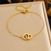 Gold Plated Interlocking Heart Bracelet, Dainty Double Heart Link Chain Pendant, Minimalist Love Jewelry for Women Gift