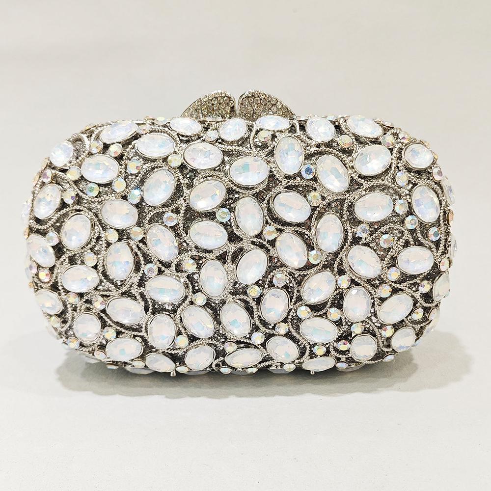 White/Silver Clear Stone Women Bags Crystal Wedding Party Evening Clutches Purses For Women Prom Minaudere Diamond Bridal Clutch