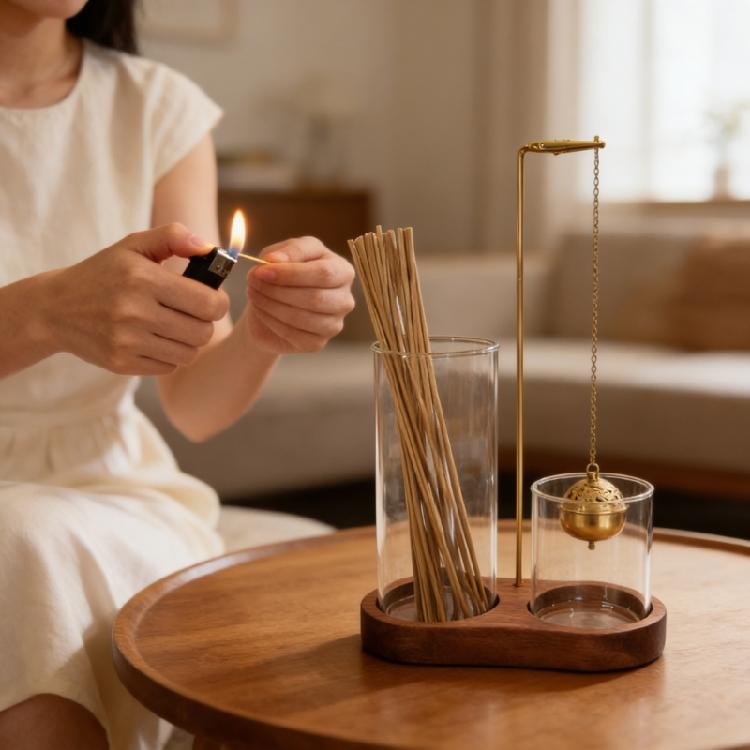 2 In 1 Incenses Stick Holder Resist Ashes Flying Insences Stick Burners Stand with Glass Cup Wooden Base For Meditations