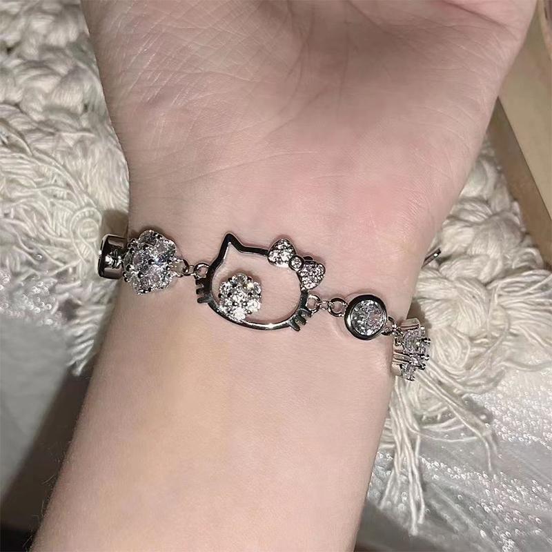 Hello Kitty Bracelet Kawaii Sanrio Diamond Cute Jewelry Anime Peripheral Necklace For Friend Girlfriend Birthday Jewelry Gift