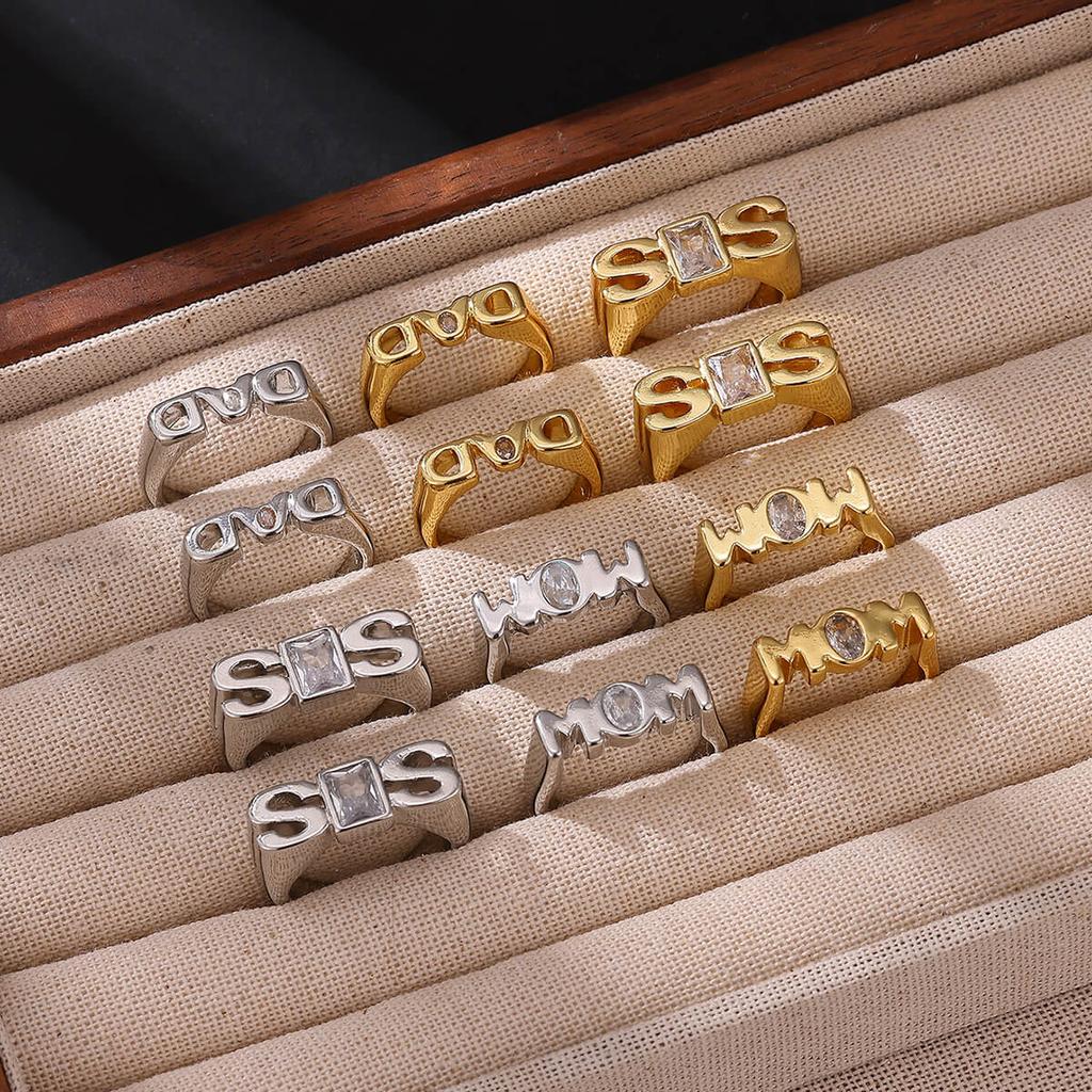 Love Mom Letter Rings For Women Mather Father Sister Jewelry Gold Color Zirconia 7-8 Size Dad Sis Mama Anillos Best Family Gift