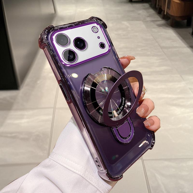 Clear Shockproof Plating Magnetic Magsafe Bracket Case For Iphone 17 Air 16 16E 15 14 Plus13 12 11 Pro XS Max XR Silicone Cover