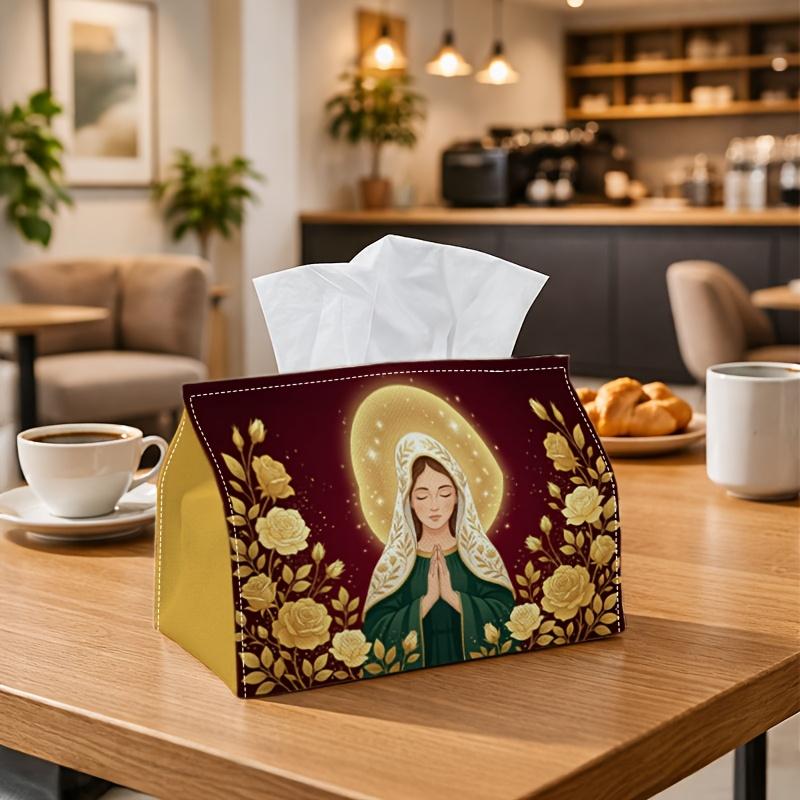 1pc Classical Religious Art Tissue Box - Multi-Functional Napkin Dispenser, Two Sizes Available Made of Durable Polyester, Decorated with Praying Mado