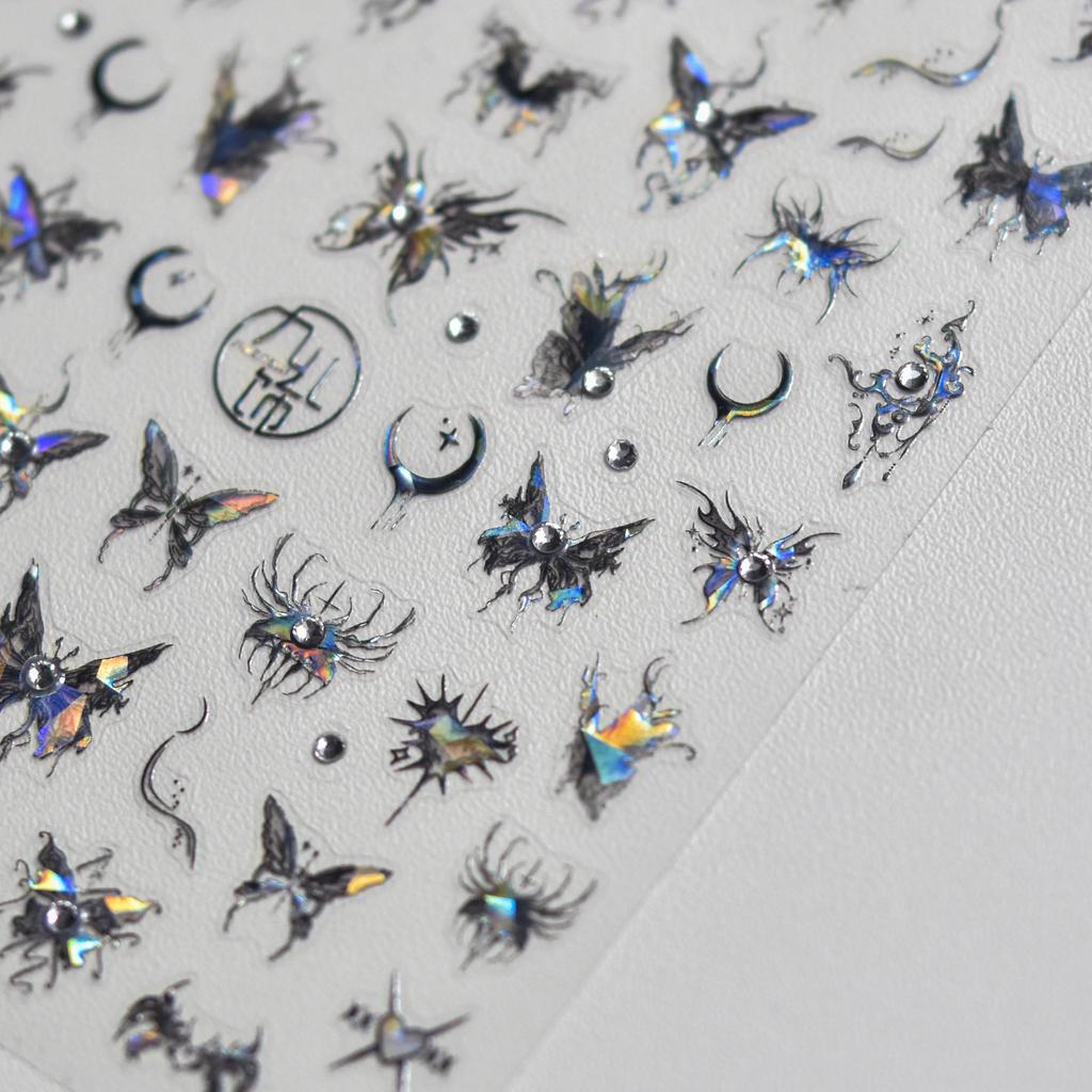Luxury Black French Curve 5D Nail Art Sticker Asymmetric Artistic Lines Broken Pattern Fragments Self Adhesive Manicure Decal