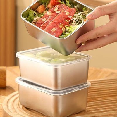 Plateaux de service de stockage des aliments en acier inoxydable, rectangulaires, pour saucisses, nouilles, plat de fruits avec couvercle, organisateurs de cuisine à domicile, contenant des aliments