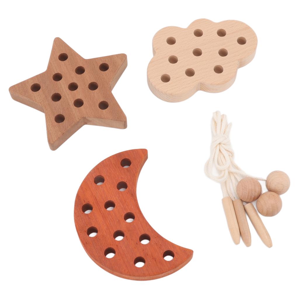 Threading Game Toys Educational Fun Wooden Cloud Star Moon Shaped Toddler Toy for Improving