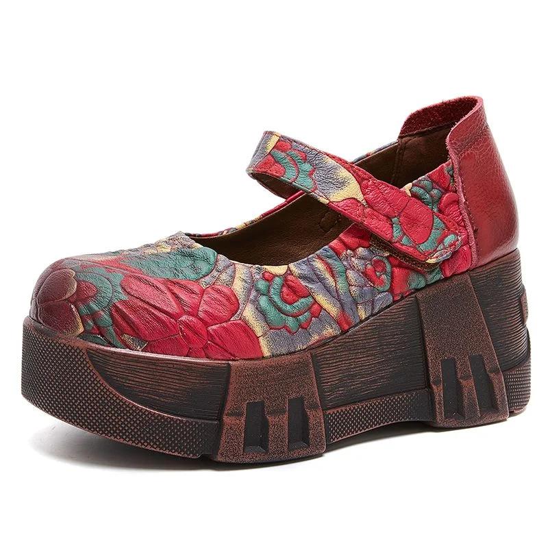 Fashion High Quality 7CM Genuine Leather Pigskin Moccasins Ladies Summer Women Thick Soled Flats Platform Wedge Sandals Round Toe Shoes