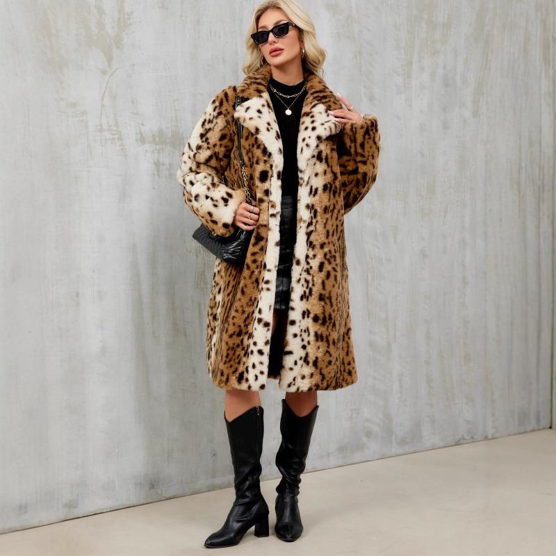 Women's clothing long loose autumn and winter environmentally friendly imitation fur coat new leopard print imitation rabbit fur coat