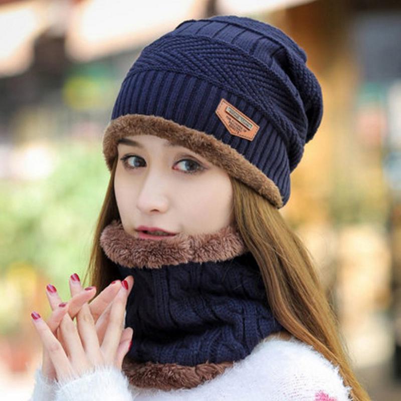

Women‘s Winter Beanie Hat with Neck Warmer Thermal Knitted Cap and Scarf Set for Outdoor Cycling, Skiing & Commuting Free Size синій