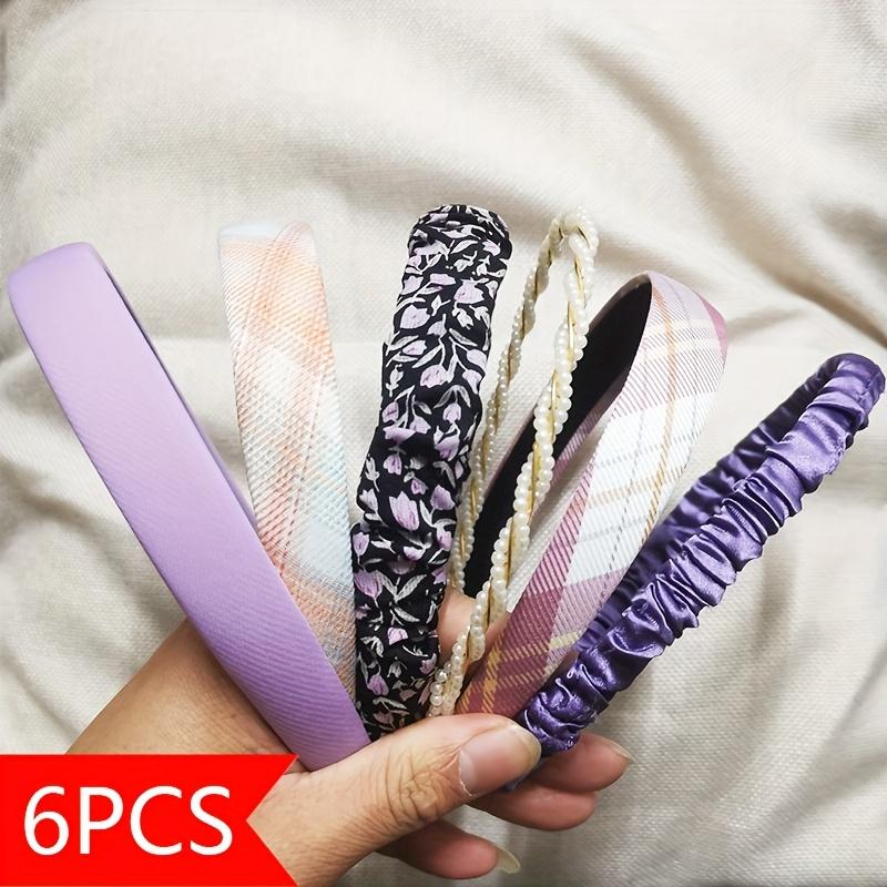 High qualityVintage Hong Kong Style Floral Plaid Headband, Korean Version, Cute and Versatile Headband for Women with Round Faces, 6pcs Set