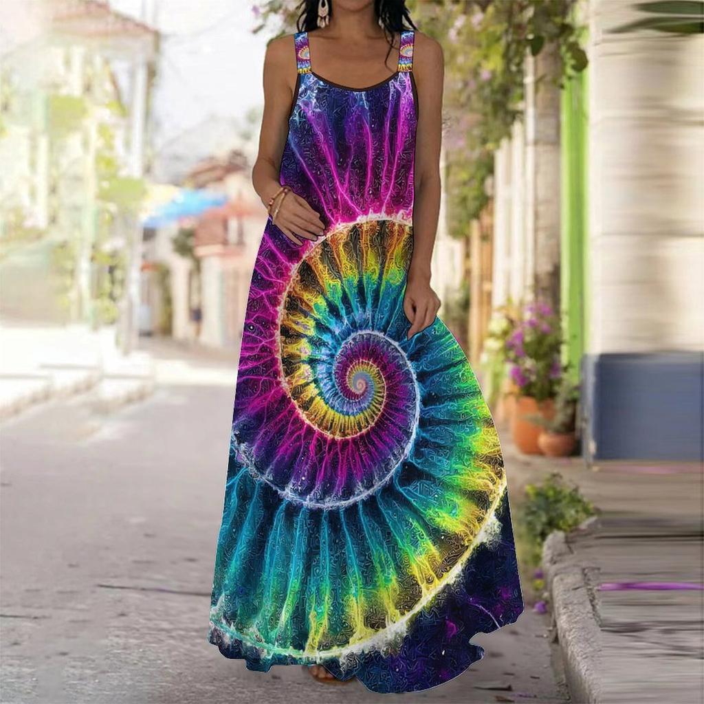 Women's Slip Dress Maxi Long Dress Spiral Tie Dye Print Stitching Print Dress Spring & Summer Leisure Vacation