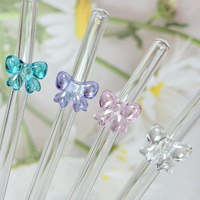 1 Stück 8 mm Glasstrohhalm, wiederverwendbare Trinkhalme, süßer Schmetterling, hitzebeständiger Strohhalm für Festivalpartys, Hochzeiten, Cocktailbars und Strände