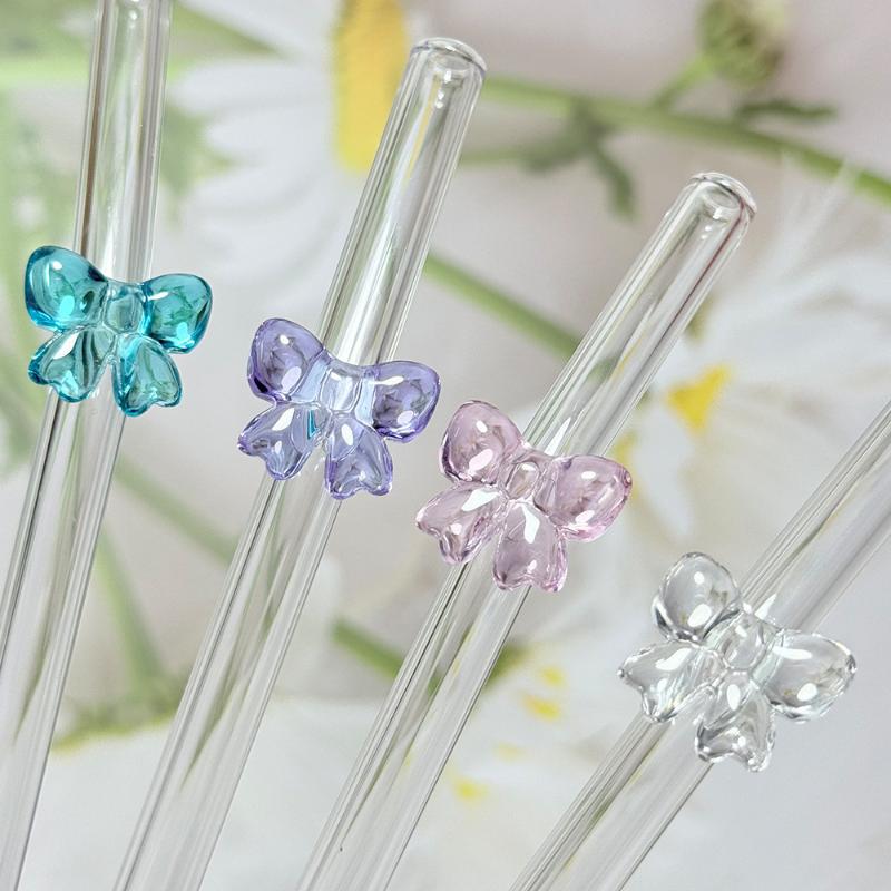1Pc 8Mm Glass Straw, Reusable Drinking Straws Cute Butterfly Heat-Resistant Straw For Festival Party Wedding Cocktail Bar Beachs