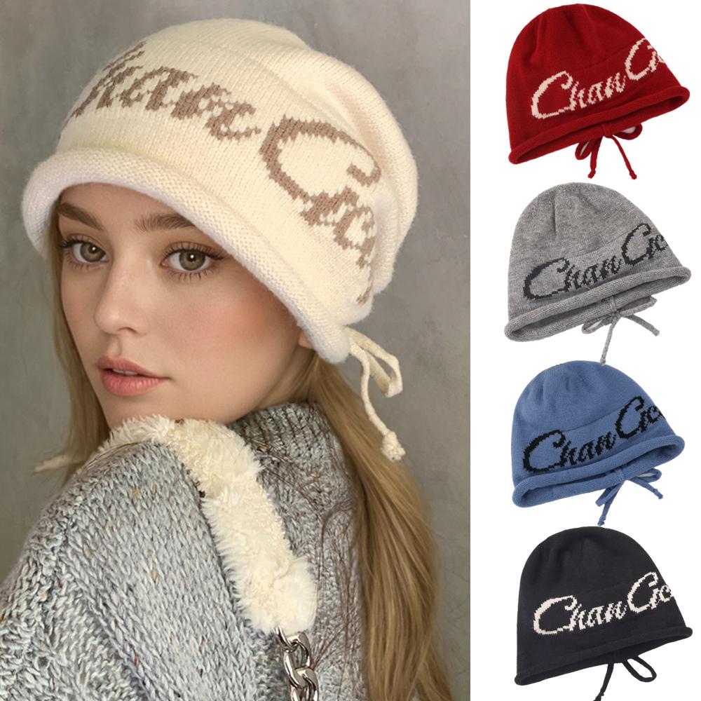 Neuer Stil Lässige Mode Wintermützen Trendige Beanies Mütze für Damen Streetwear Dandy Hut mit Kordelzug Winter Strickmützen